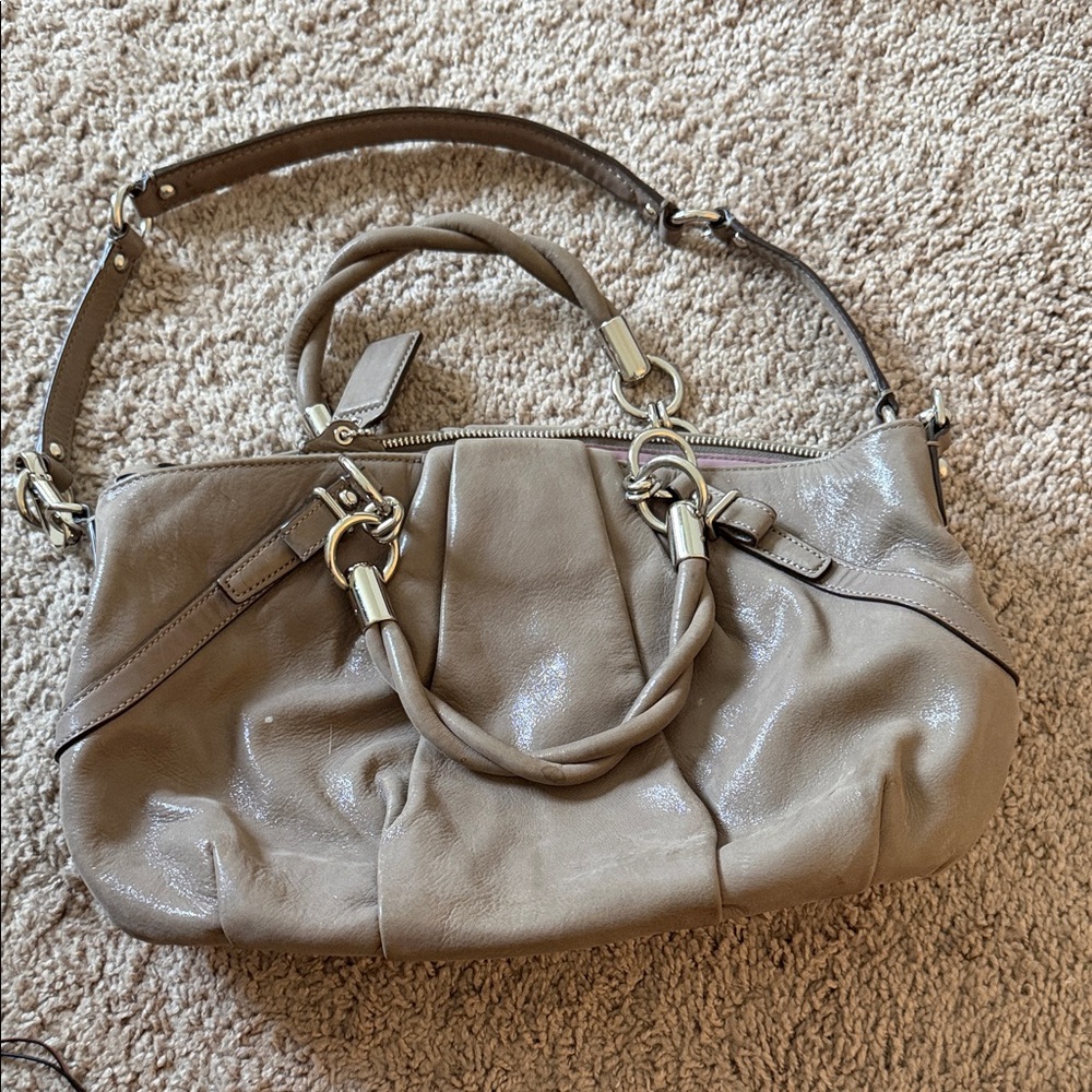 Coach Taupe Leather Shoulder Satchel with Braided Handles